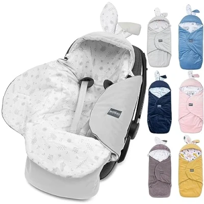 Image of Bellochi Universal Baby Car Seat Blanket for Swaddle with a Hood Made of Soft Cotton and Velvet Oeko TEX Certificate Fitts Maxi COSI Romer Cybex Copse