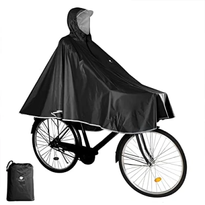 Image of Anyoo Waterproof Rain Poncho Bike Bicycle Coat Jacket Capes Lightweight Compact Reusable for Boys Men Women Adults, L, Black