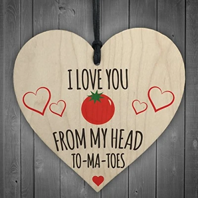 Image of RED OCEAN Love You From My Head Tomatoes Novelty Wooden Hanging Heart Plaque Funny Kitchen Sign
