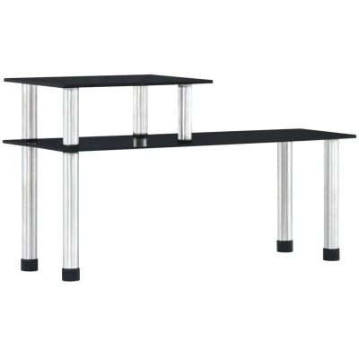 Image of vidaXL Kitchen Shelf in Black Versatile 2 Tier Tempered Glass and Stainless Steel Rack for Kitchen/Living Room/Office/Bathroom