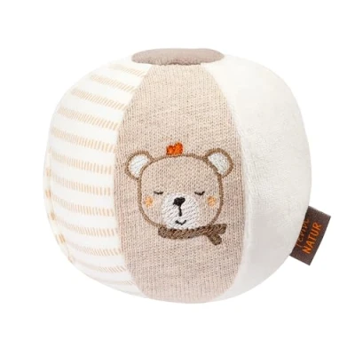 Image of Fehn Activity Fabric Ball Donkey &amp; Teddy fehnNATUR Play with Organic Cotton Baby Toy Rattle Grabbing to Promote Motor Skills for Babies and Toddlers from 0+ Months