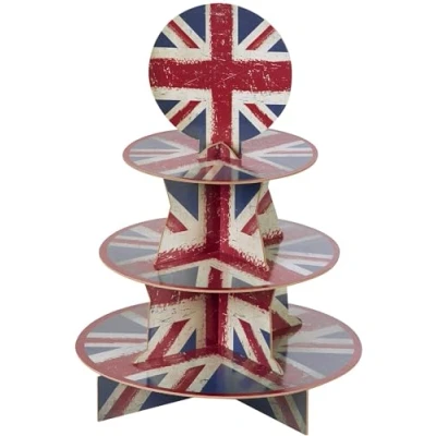 Image of Smiffys Union Jack Vintage Style Print Cake Stand 3 Tiers, Card, Fancy Dress, Dress Up Party Goods