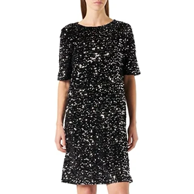 Image of PIECES Women&#039;s PCKAM SS Dress, Black/Detail:Silver, S