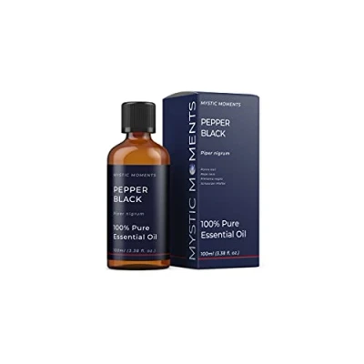 Image of Mystic Moments Pepper Black Essential Oil 100ml Pure &amp; Natural for Diffusers, Aromatherapy Massage Blends Vegan GMO Free