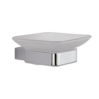 Image of Milano Arvo Modern Wall Mounted Square Glass Bathroom Soap Dish Chrome Holder