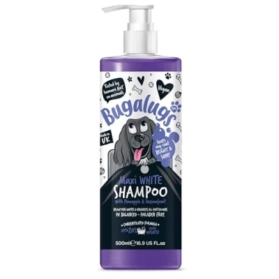 Image of BUGALUGS dog shampoo Whitening &amp; Brightening coat Enhancer for all colours, best vegan puppy grooming conditioner with a Pineapple Passionfruit (500ml)