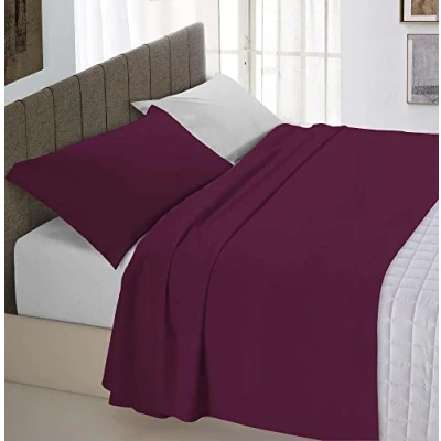 Image of Italian Bed Linen Set 100% Cotton Natural Color, Plum/Light Grey, Single