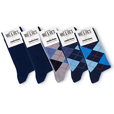 Image of Mens Socks (5 Pair Pack) by Mat &amp; Vic&#039;s Cotton Classic Comfortable Breathable (UK &#039;4 6 / EU 35 38, Navy Mix 1)