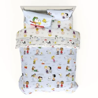 Image of Franco Collectibles Peanuts Multi Character Bedding 7 Piece Super Soft Comforter and Sheet Set with Sham, Queen, (100% Official Licensed Product)