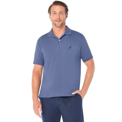 Image of Nautica Men&#039;s Classic Fit Short Sleeve Soft Cotton Polo Shirt, Blue Indigo Solid, Large