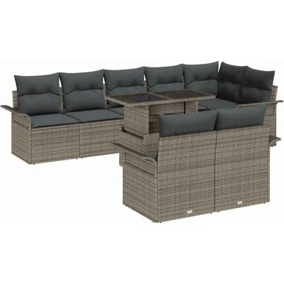 Image of vidaXL 9 Piece Garden Sofa Set with Cushions Grey Poly Rattan