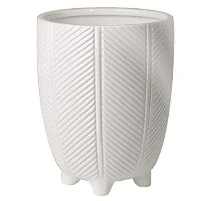 Image of Leaf Ceramic Planters, White, 19cm