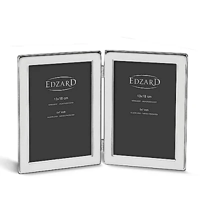 Image of Edzard double photo frame Salerno, noble silver plated, tarnish protected 5 x 7 in, for 2 photos