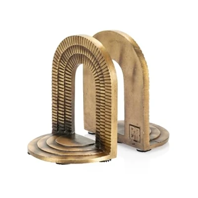 Image of CRAFTSMAN ROAD Brick Arch Bookends Set, Antique Brass Book Ends, 2 Decorative for Shelves or Bookcase, Cast Iron Bookends, Stylish Non Skid Anti Slip Heavy