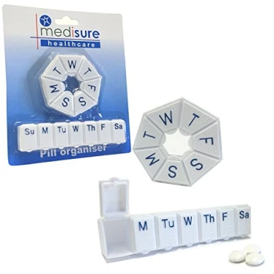 Image of MEDISURE 7 Day Weekly Twin Pack REUSEABLE Durable Convenient Braille Pill Tablet Box CASE Holder Organisers (MS05819)
