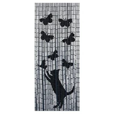 Image of Maximex Bamboo Curtain Cat and Butterfly, White, 200 x 90 0.1 cm