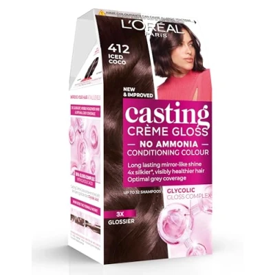 Image of L’Oréal Paris Ammonia Free Semi Permanent Hair Dye, 412 Iced Cocoa, Glossy Colour, Natural Looking Finish, For up to 28 Shampoos, Casting Crème Gloss, 1 Application