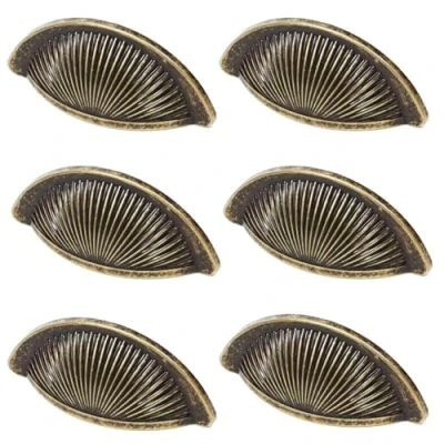 Image of Decoranddecor Arro Half Moon Shaker Cup Handles Zinc Alloy Drawer Pulls with 64mm Hole Spacing in Antique Brass for Kitchen Cabinets &amp; Furniture 6 Pack