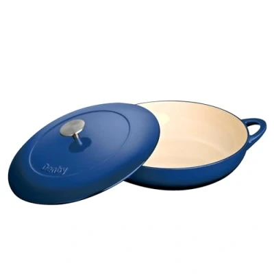 Image of Denby Blue Cast Iron Casserole Dish Shallow Dutch Oven, Oven Safe Pot, Enamelled 30cm, 3.65L Capacity Cobalt