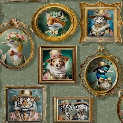 Image of SOPHIE LAURENCE Regal Beasts Wallpaper for Bedroom Decor, Victorian Animals in Picture Frames Wallpaper, Wall Paper Paste Living Room Decor,10m Roll Interior Design