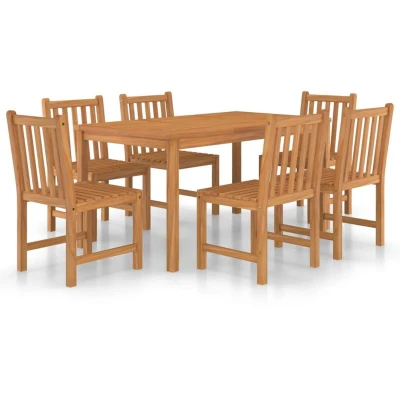Image of vidaXL 7 Piece Outdoor Dining Set, Solid Teak Wood, Farmhouse Style, Rectangular Table with 6 Chairs, Water Resistant, Easy Assembly, Brown