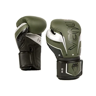 Image of Venum Unisex Adult Elite Boxing Gloves, Khaki/Silver, 8 oz