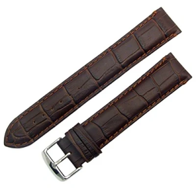 Image of Super Long XXL Padded Croc Grain Genuine Leather Watch Strap Band 22mm Brown Chrome (Silver Colour) Buckle