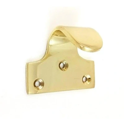 Image of Solid Sash Window Finger Lift Pull Slide Handle 50mm + 3 Screws Polished Brass