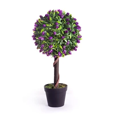 Image of Best Artificial 2ft 60cm Tulip Ball Tree Plant Garden Office Conservatory Tropical Indoor Outdoor (Purple)