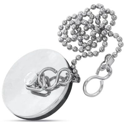 Image of 1PC Chrome Sink Plug with Chain for Kitchen or Bath 45mm (1.3/4 Inch) Ball Type and S Hook Shaped Made of Stainless Steel 450mm (18