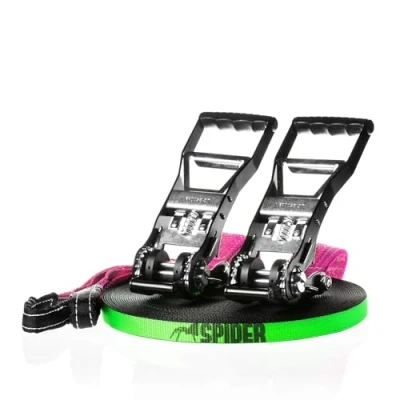 Image of SPIDER Slackline LKS02 Longline Set Fly line 35 2x Power Ratchet Hummer with Spacers Lenght 35m