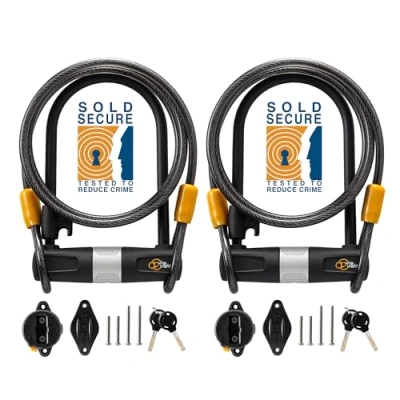 Image of Via Velo 2 Bicycle U Lock Set, Same Key System 4 Keyed Alike Keys, Heavy Duty, 14mm Shackle and 10mm x 1.8m Cable with Mounting Bracket for Road Bike Mountain Folding