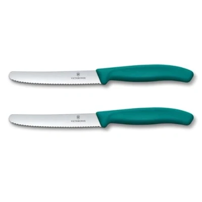Image of Victorinox Swiss Classic Green 11cm Serrated 2 Piece Tomato &amp; Table Knife Box Set