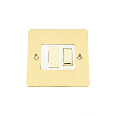 Image of Fused Switch Polished Mirror Brass Flat White Insert Metal Rocker 13 Amp Switched Spur Unit