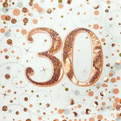 Image of Oaktree Sparkling Fizz 30th Rose Gold 33cm x 3 ply Napkins 16pcs