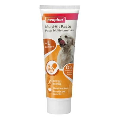 Image of Beaphar Multi Vitamin Paste for Dogs Prebiotic Aids Digestion Promotes Glossy Coat &amp; Vitality Healthy Tasty Treat 100g Tube