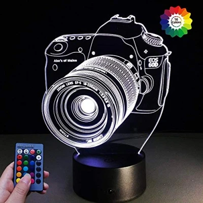 Image of HPBN8 Ltd 3D Camera Night Light USB Powered Remote Control Decor Table Desk Optical Illusion Lamp 7/16 Color Changing Lights LED Xmas Home Love Brithday Children Kids Toy Gift