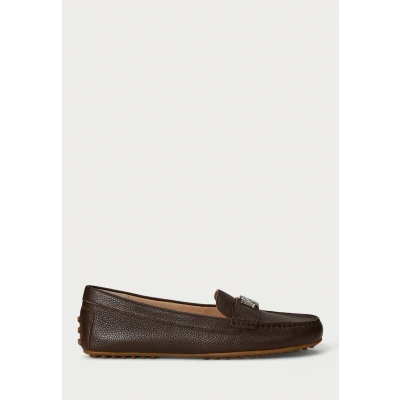 Image of Lauren Ralph Barnsbury Pebbled Leather Driver Moccasins, Women&#039;s, Size: 6, Dark hickory shoes