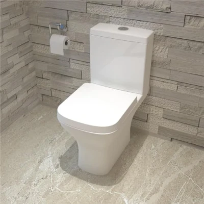 Image of Bathroom Square Close Coupled Toilet Ceramic White Cloakroom Soft Seat WC Modern