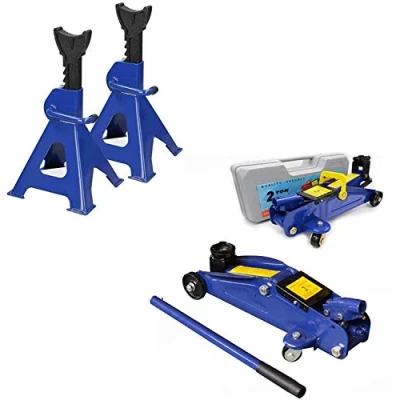 Image of Heavy Duty 2 Tonne Hydraulic Trolley Floor Jack 135 320 mm Quick Lift with Case + 2Pcs 3 Ton Axle Stands Combo Kit