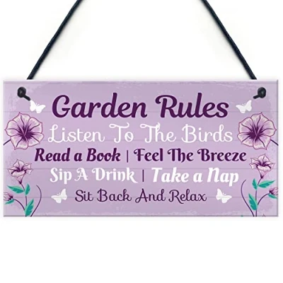 Image of Red Ocean Garden Rules Novelty Hanging Plaque, Summer House Accessories, Signs For Outside, Shed Sign, Friendship Gift, Signs, Home Decor Plaques