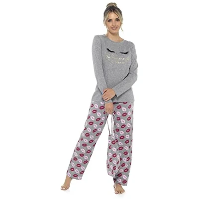 Image of Evotex Trading Ladies Be Brave Enough To Dream Long Sleeve Pyjamas Pyjama PJ Set Grey Size 12/14