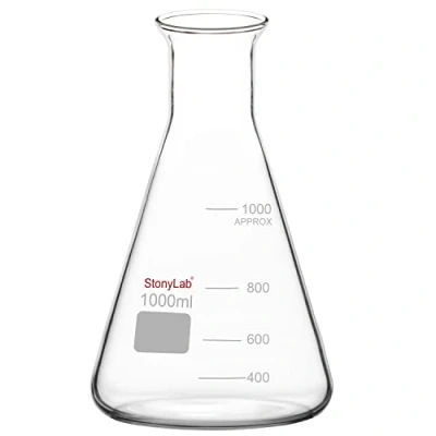 Image of stonylab Glass Wide Mouth Erlenmeyer Flask, 1000 ml Borosilicate Flask with Heavy Duty Rim, 1 Pack