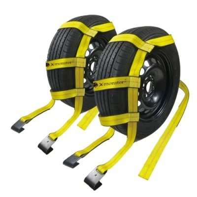Image of 2 Pack Tow Dolly Basket Straps with Flat Hook,10000 lbs Working Capacity,Car Wheel Tire Bonnet Net Fits 14&quot; 19&quot; Tires Auto Universal Vehicle Car Accessories