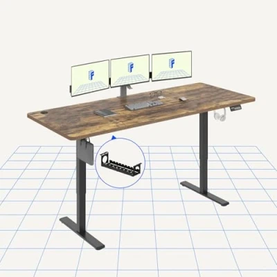 Image of FLEXISPOT Electric Standing Desk 200x80cm Sit Stand Table Height Adjustable with Hook for Home Office, Rustic Brown