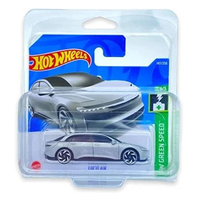 Image of Hot Wheels Lucid Air (Silver) 4/5 HW Green Speed 2022 147/250 (Short Card) *** COMES IN A KLAS CAR KEEPER PROTECTIVE COLLECTORS CASE HCT24