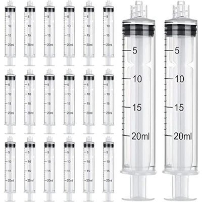 Image of 10 Pack 20ml Syringe Luer Lock, Individually Sterile Sealed Plastic Lock Without Needle for Scientific Labs, Epoxy Resin, Craft, Feeding Pets (20ML)