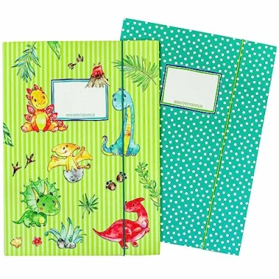 Image of 2 School folders for Children DIN A4 Design Dino Folder Primary Pupils Paper Organizer Set Number 4