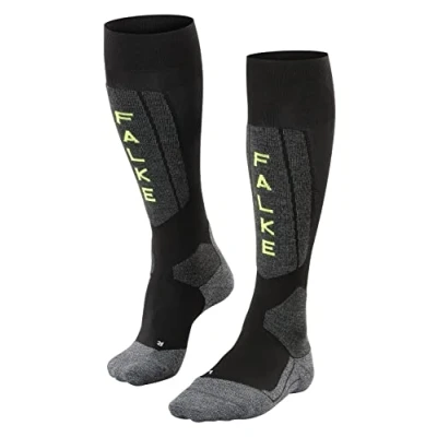 Image of FALKE Men&#039;s SK5 Expert M KH Silk Warm Thin 1 Pair Skiing Socks, Black (Black Lightning 3171), 8 9