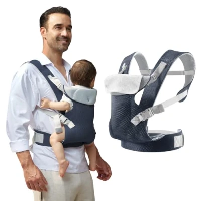 Image of IULONEE Baby Carriers from Newborn with Detachable Bibs Ergonomic Portable Front &amp; Back Backpack Carry Adjustable Toddlers Carrier for Navy Blue